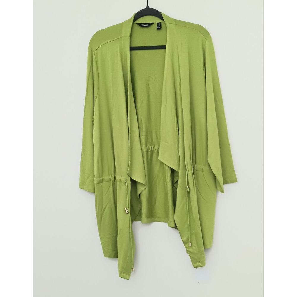 Susan Graver Cardigan Women's Size 2XP Green Jersey Knit Anorak Petite Pockets